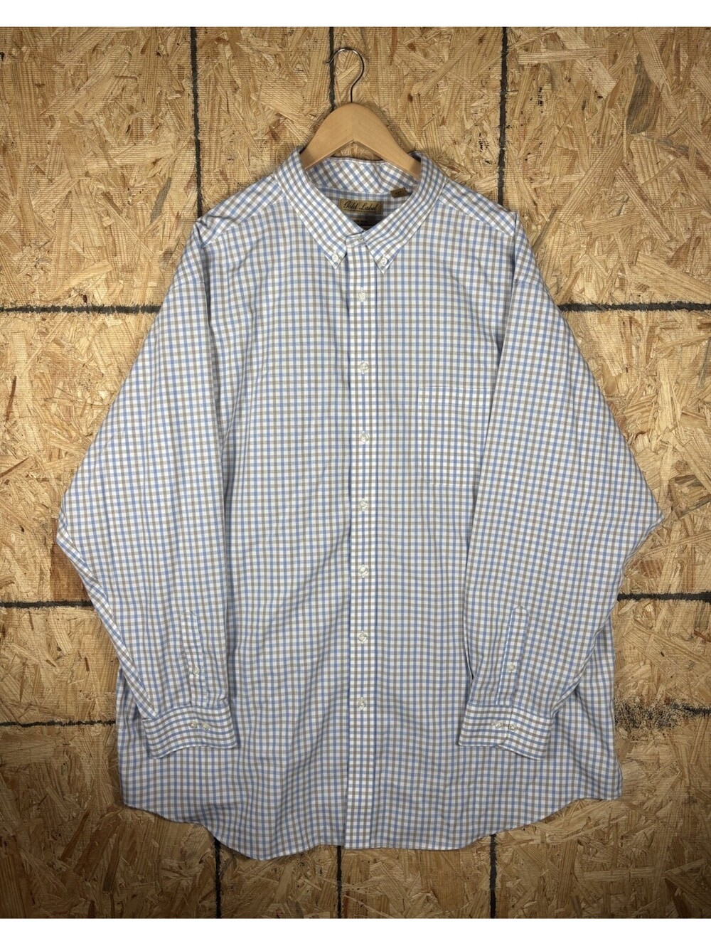 Roundtree & Yorke Gold Label Shirt Mens 4XL T Tall Blue Check Perfect Performanc